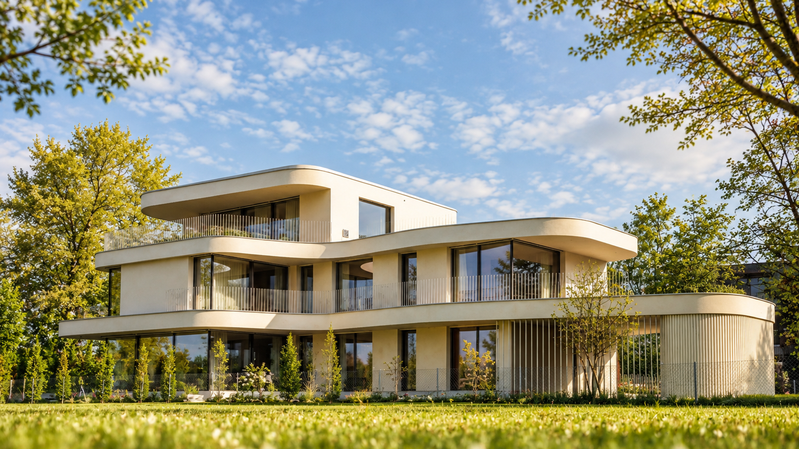 Moderne Villa Im Grünen Mit Rundbalkonen